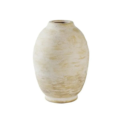 Cream-colored handmade ceramic vase with textured vintage finish and subtle beige streaks for home decor by DecorBites