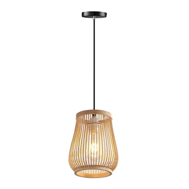 Decorbites™ handmade chinese rattan wicker pendant light with warm bamboo shade and sleek black metal fixture