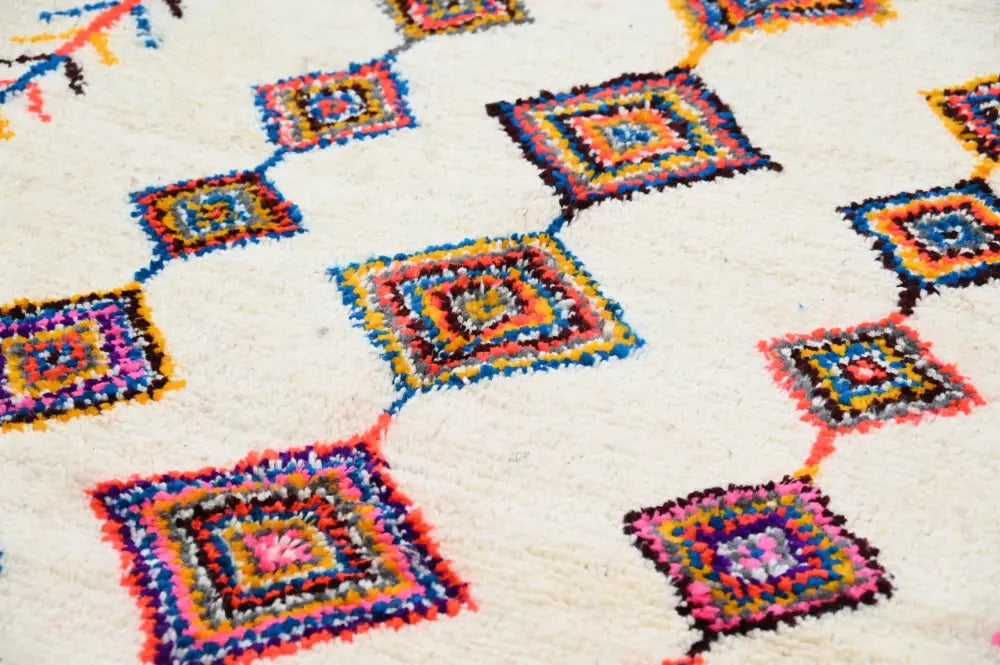 Decorbites™ handmade moroccan azilal rug 236x155cm with vibrant multicolored geometric pattern and textured hand-knotted design