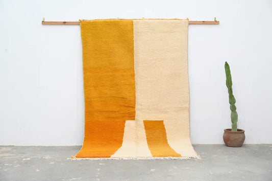 Handwoven DecorBites™ handmade traditional azilal rug with mustard yellow cream gradient and geometric cutouts 250x149 cm
