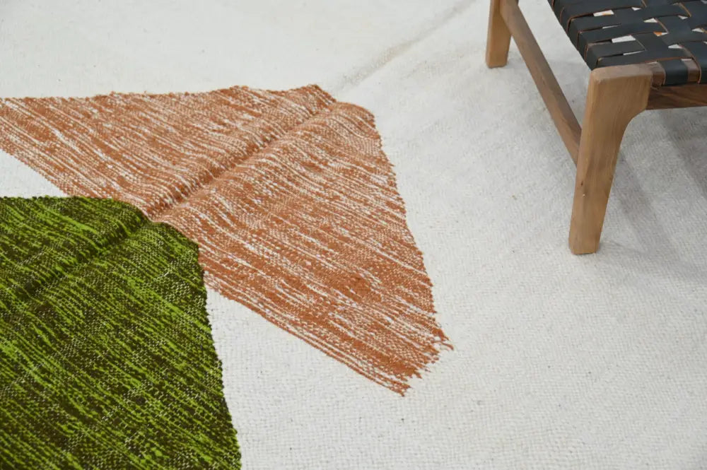 Decorbites™ handmade moroccan azilal rug 291x200cm with bold rust and olive geometric shapes on off-white background