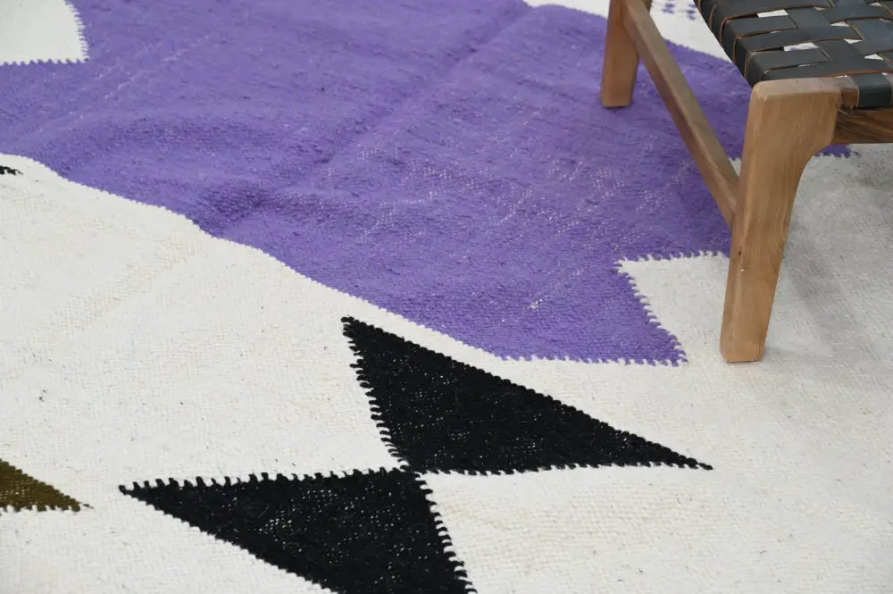 Decorbites™ handmade moroccan azilal rug 300x203 cm with bold purple black and white geometric patterns