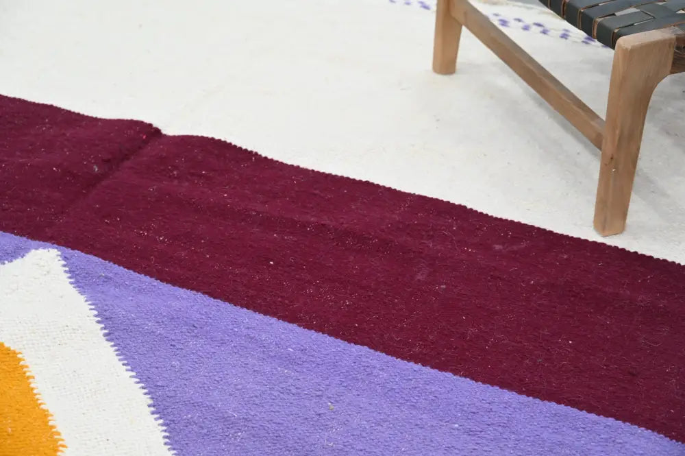 Decorbites handmade moroccan azilal rug with bold geometric stripes in burgundy lavender and white 304 x 202 cm