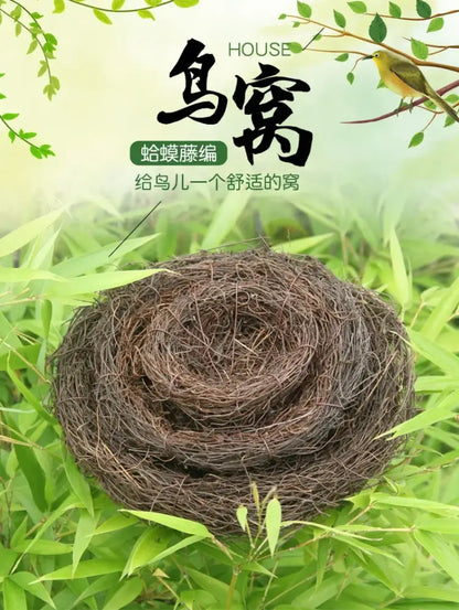 Handcrafted brown woven round rattan bird nest decoration made from natural twigs and grasses by DecorBites