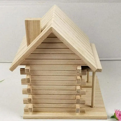 DecorBites™ handmade wooden nest box model in light natural wood with slanted roof and chimney for bird nest decor