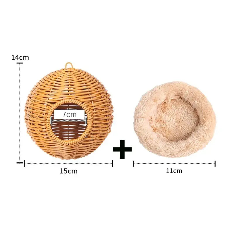 Decorbites™ handwoven grass bird cage with woven wicker design and natural tan finish for small birds