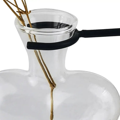 DecorBites heart shape hydroponic clear glass vase with black handle and dried golden branches for home decor
