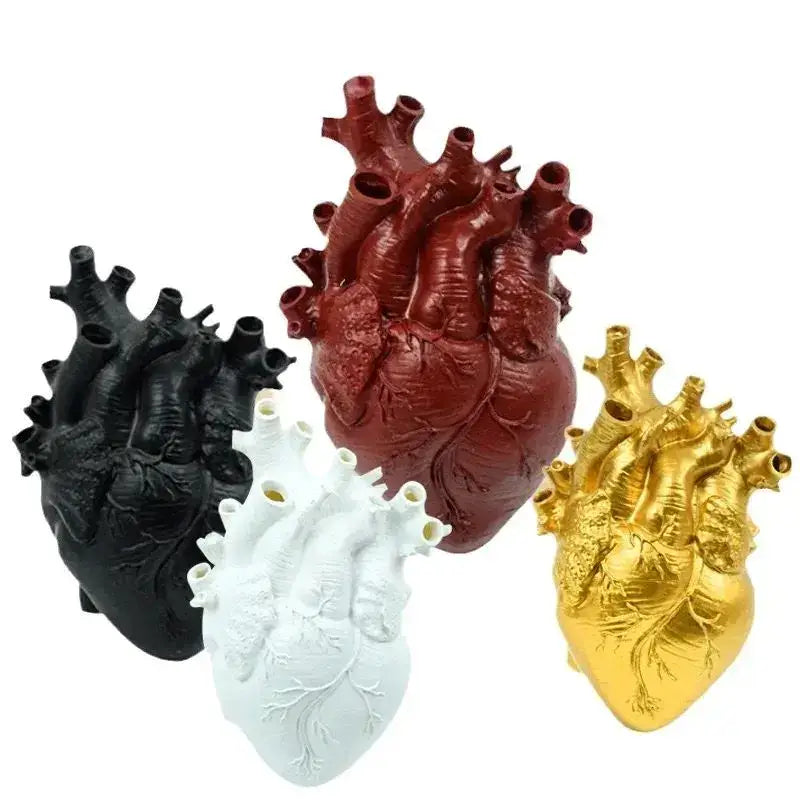 Decorbites heart shape resin vase in black burgundy red white and gold features a glossy anatomically detailed design