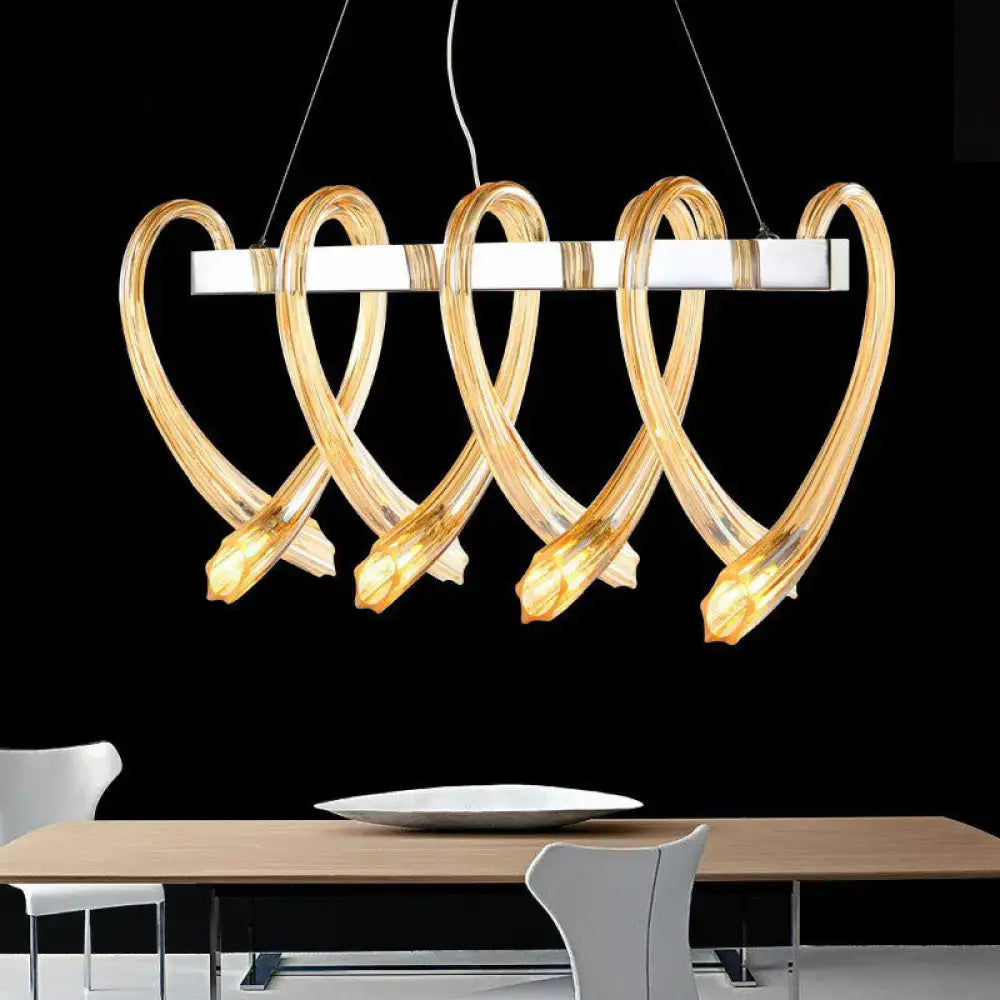 DecorBites™ golden crystal glass led hanging light fixture with heart-shaped curves, ideal for restaurants