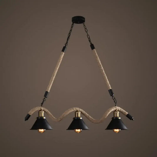 Black industrial hanging lamp with hemp rope suspension and brass accents antique wrapped hanging ideal for restaurants