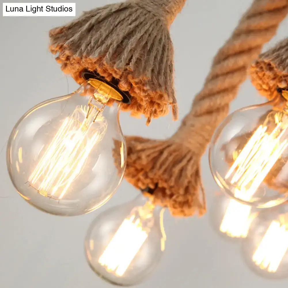 Decorbites hemp rope pendant light with industrial bamboo tube and exposed filament bulbs in flaxen color
