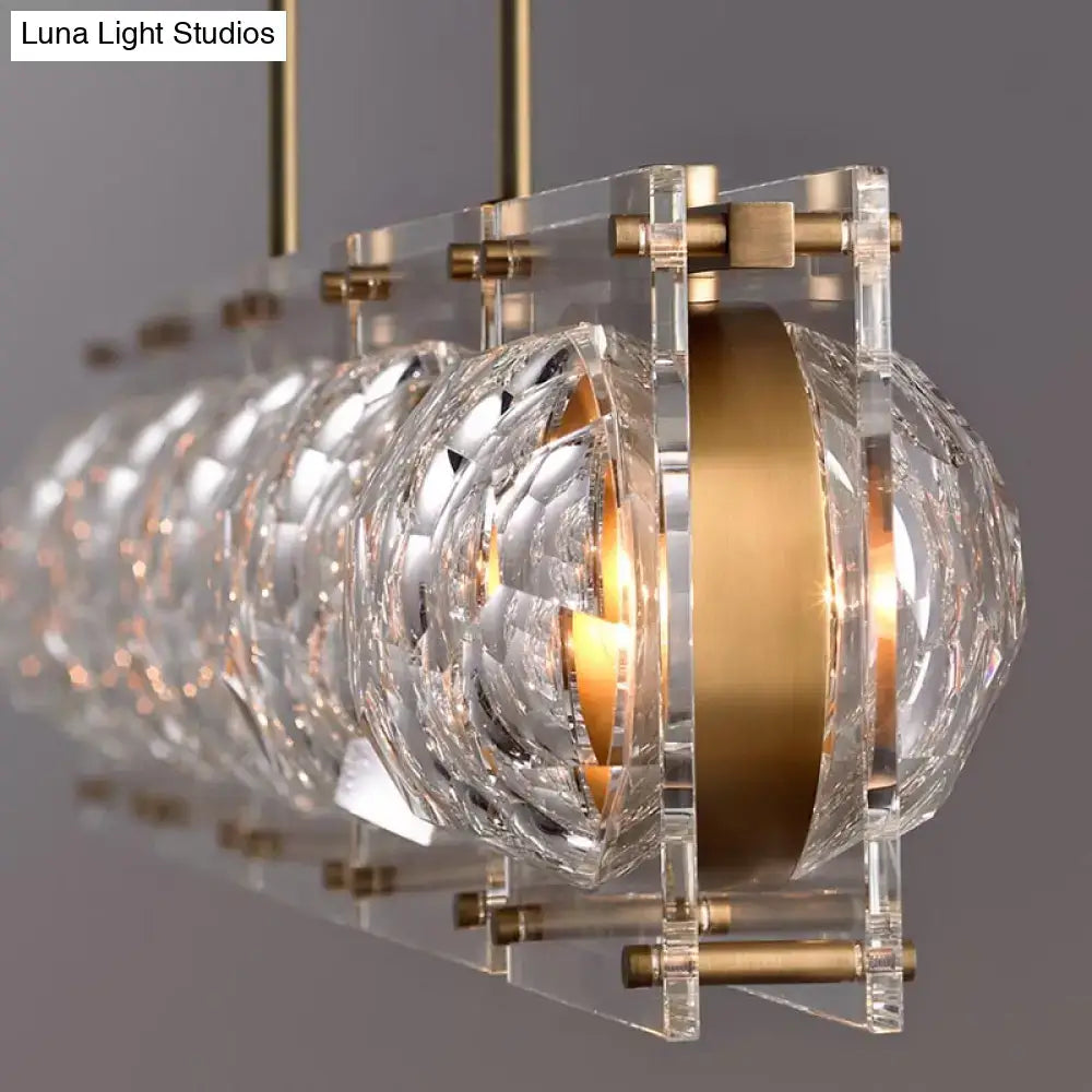 Decorbites hexagon glass ball pendant lamp island light fixture with brass finish and faceted crystal spheres