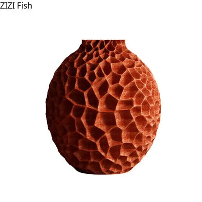 Terracotta ceramic decorbites honeycomb vase with textured surface for office desk decor