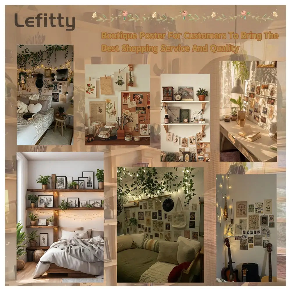 Lefitty boutique decorbites™ horror movie retro poster wall art featuring cozy bohemian interior with string lights and plants