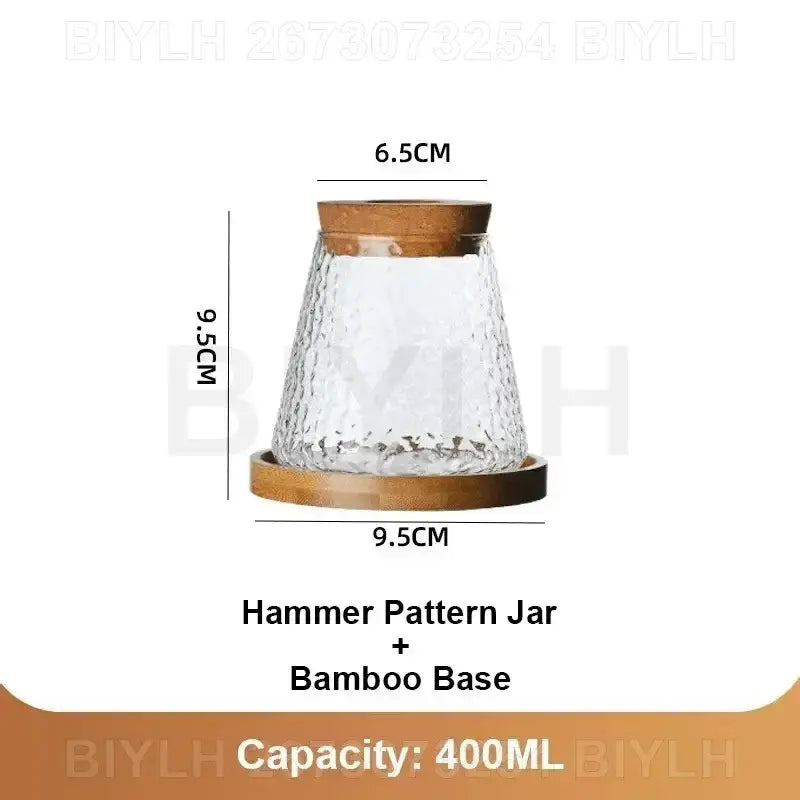 Decorbites™ hydroponic glass flower pots set of 2 with clear hammered glass jars, wooden lids, and bamboo bases
