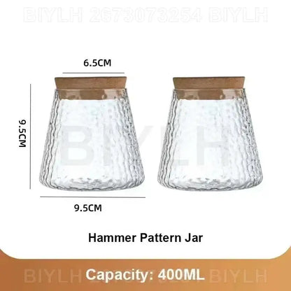 Clear glass flower pots set of 2 with textured hammer pattern and wooden lids by biylh for hydroponic use