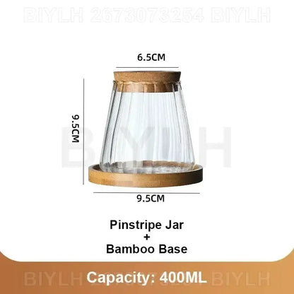 Decorbites hydroponic glass flower pots set of 2 clear glass pinstripe jars with cork lids and bamboo bases