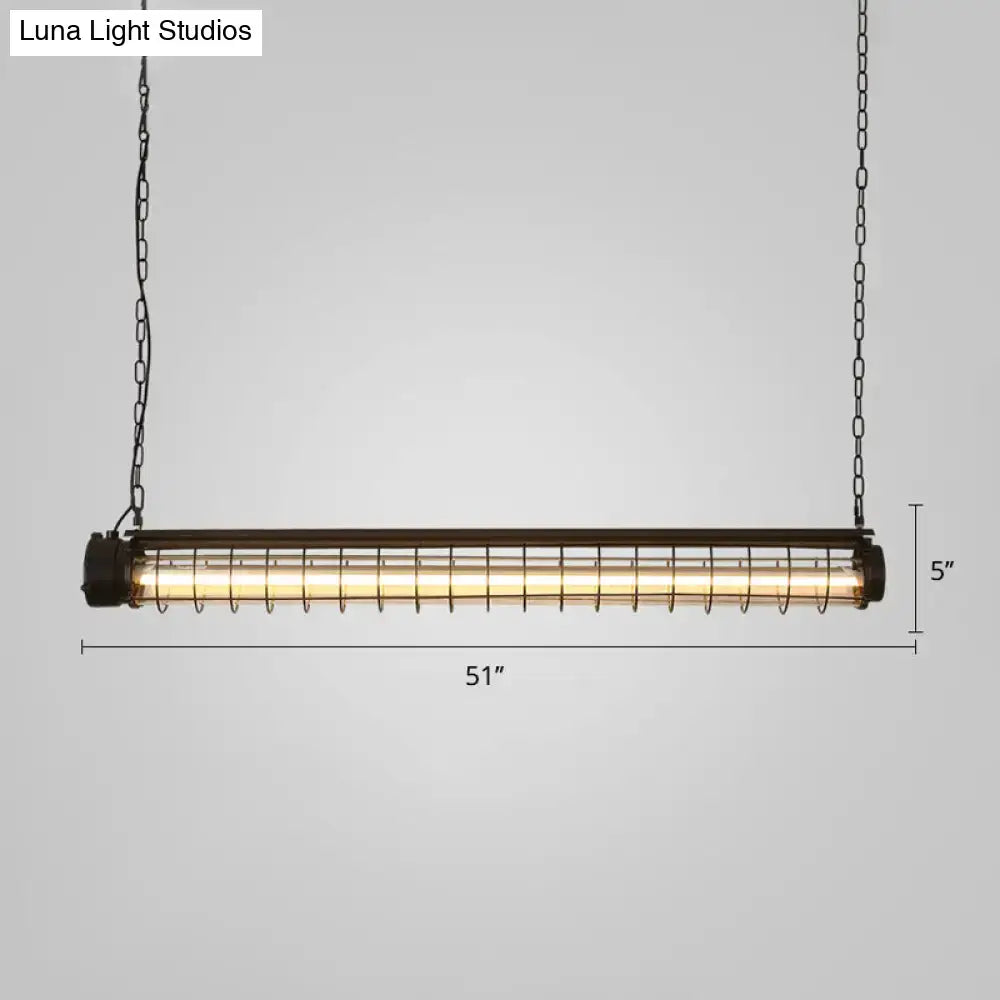 Decorbites industrial black metal pendant light with tubular cage design for dining room ceiling lighting