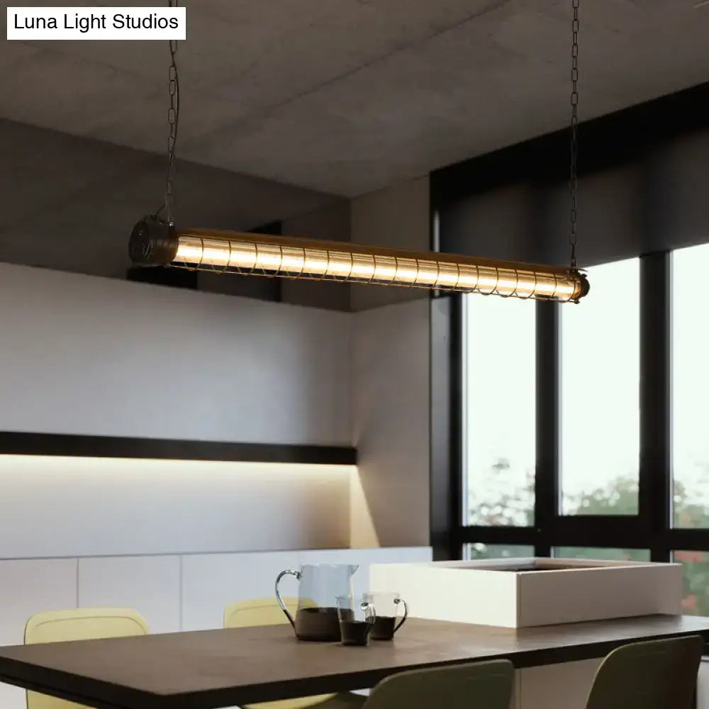 DecorBites industrial black cage island pendant light with tubular brass design for dining room cage lighting