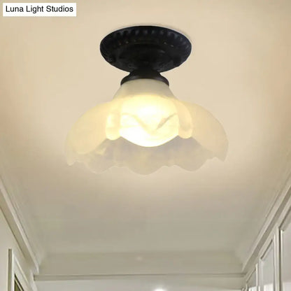 DecorBites™ industrial black semi flush ceiling light with milky glass dome flower shade perfect for gallery lighting