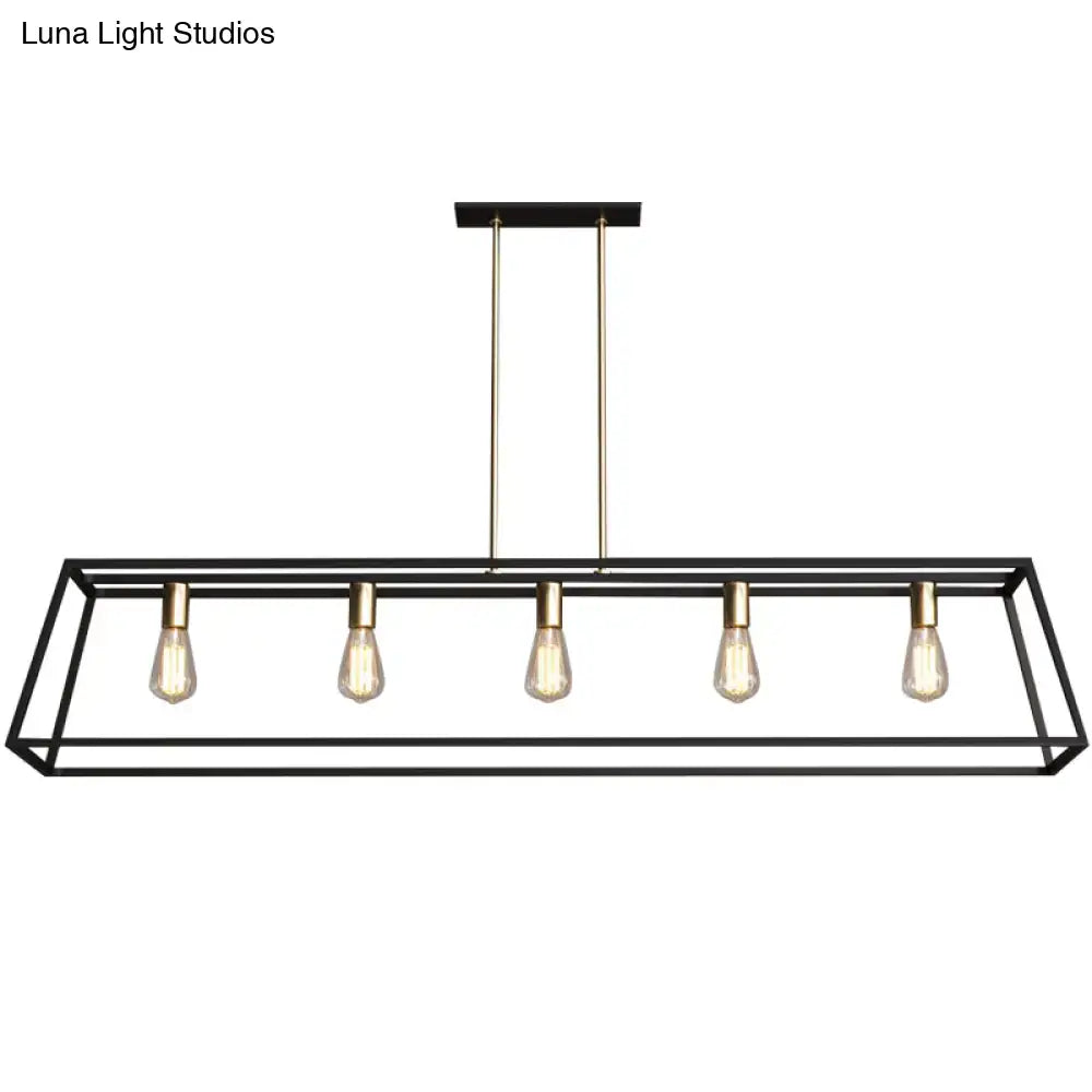DecorBites™ industrial black trapezoid metal pendant light with five exposed bulbs for dining room ceiling suspension