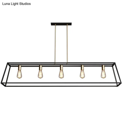 DecorBites™ industrial black trapezoid metal pendant light with five exposed bulbs for dining room ceiling suspension