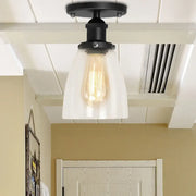 DecorBites™ industrial black metal semi flush ceiling light with clear glass cone and exposed filament bulb for living rooms