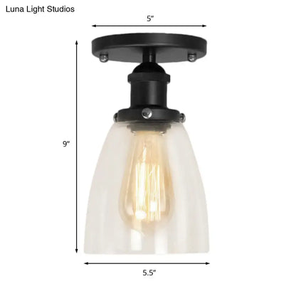 DecorBites™ industrial clear glass semi flush ceiling light in black with exposed filament for living rooms