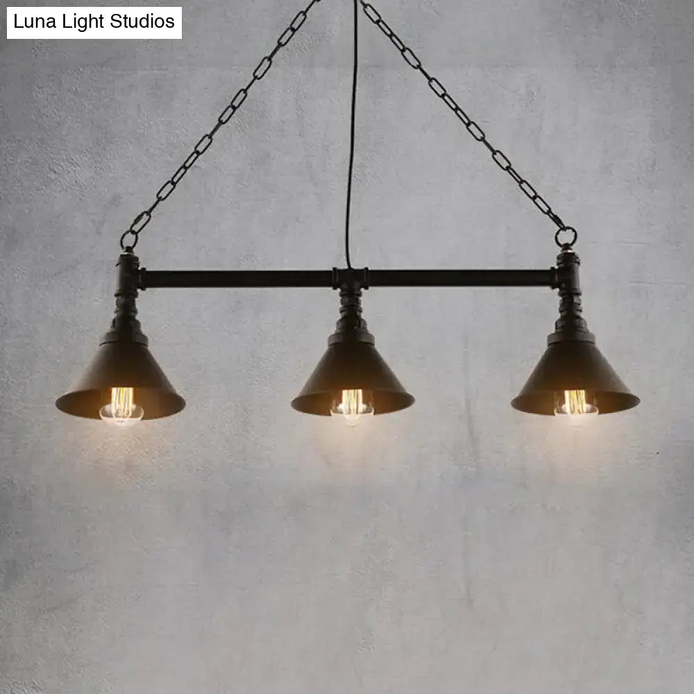DecorBites industrial black pendant light with three conical shades and wrought iron hanging for dining room 220v-240v 110v-120v