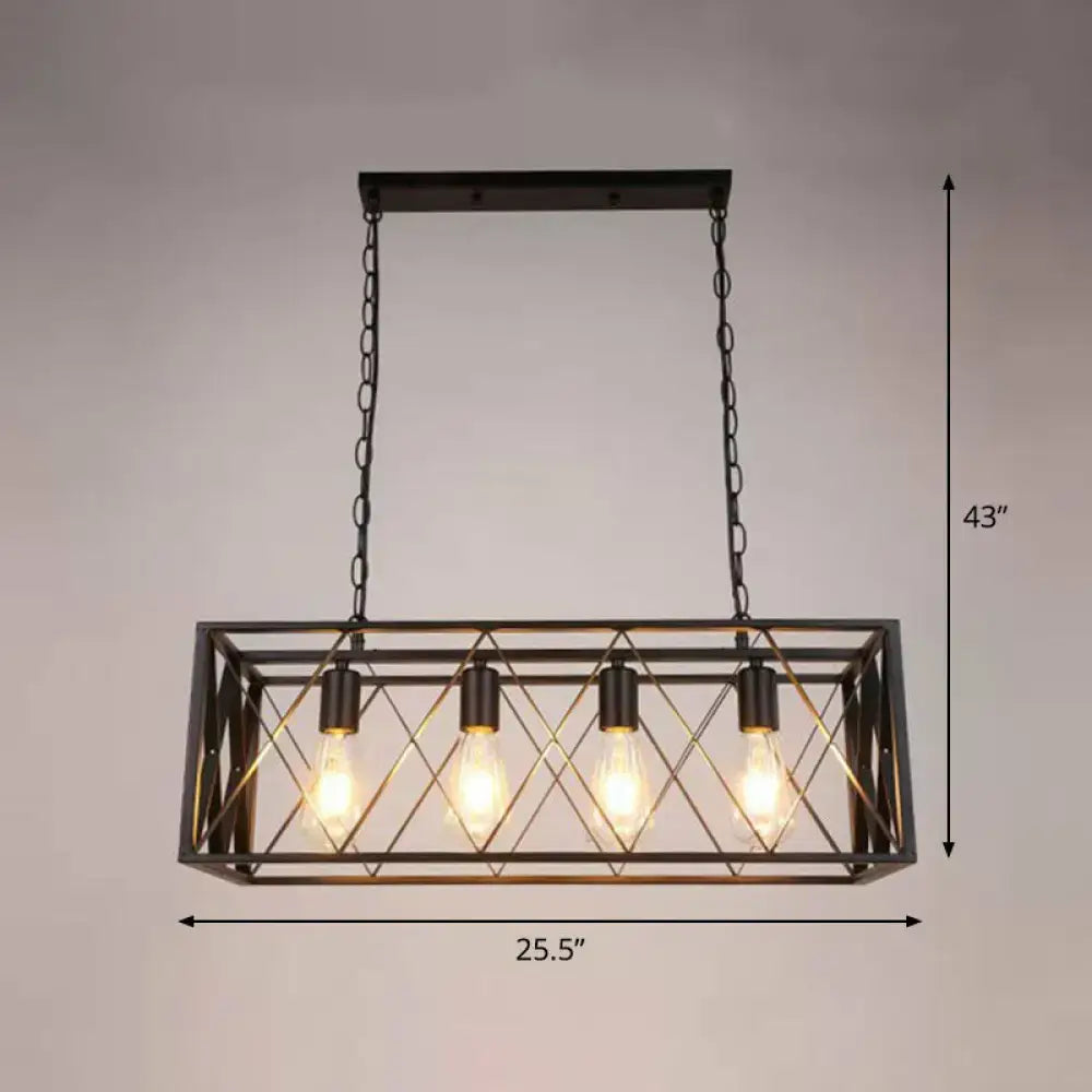 DecorBites™ industrial black metal pendant light with four exposed edison bulbs for dining room 110v-120v use
