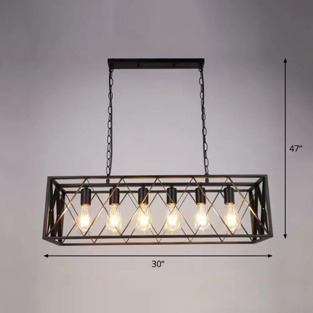 DecorBites industrial pendant light in black iron with five exposed Edison bulbs and diamond grid for dining room 110v-120v