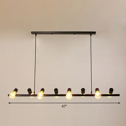 DecorBites™ industrial iron ceiling light in black with ten exposed naked light bulbs for dining room island use
