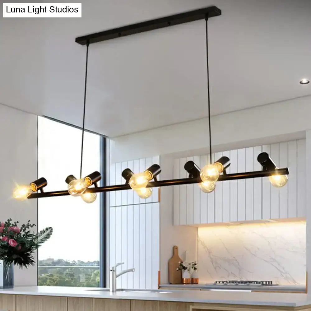 DecorBites industrial iron ceiling light in black with naked bulb and adjustable spotlights for dining room island