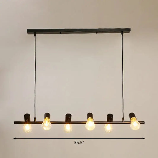 Decorbites™ industrial iron ceiling light with black naked bulb pendant and five exposed edison light bulbs for dining room island