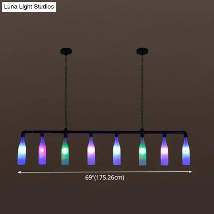 DecorBites™ industrial iron pipe pendant light with seven multicolor repurposed glass bottles compatible with e26 e27 bulbs