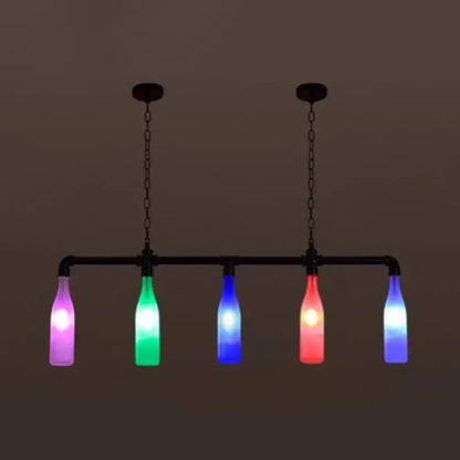 Decorbites™ industrial iron pipe pendant light with five multi-color glass bottles e26 e27 bulbs for island lighting