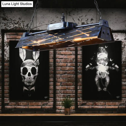 DecorBites™ industrial metal 4-light suspension lamp with hollow-out design and black rectangular pendant shades
