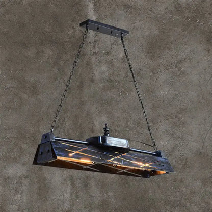DecorBites industrial metal 4-light suspension lamp black rectangular frame chain warm glow for dining room island
