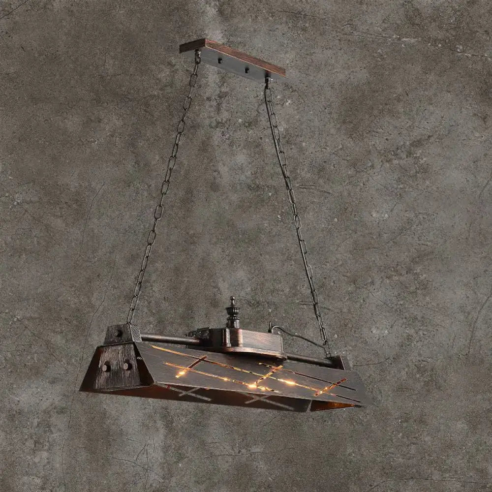 DecorBites™ industrial metal 4-light suspension lamp with dark metal frame copper accents for dining room island