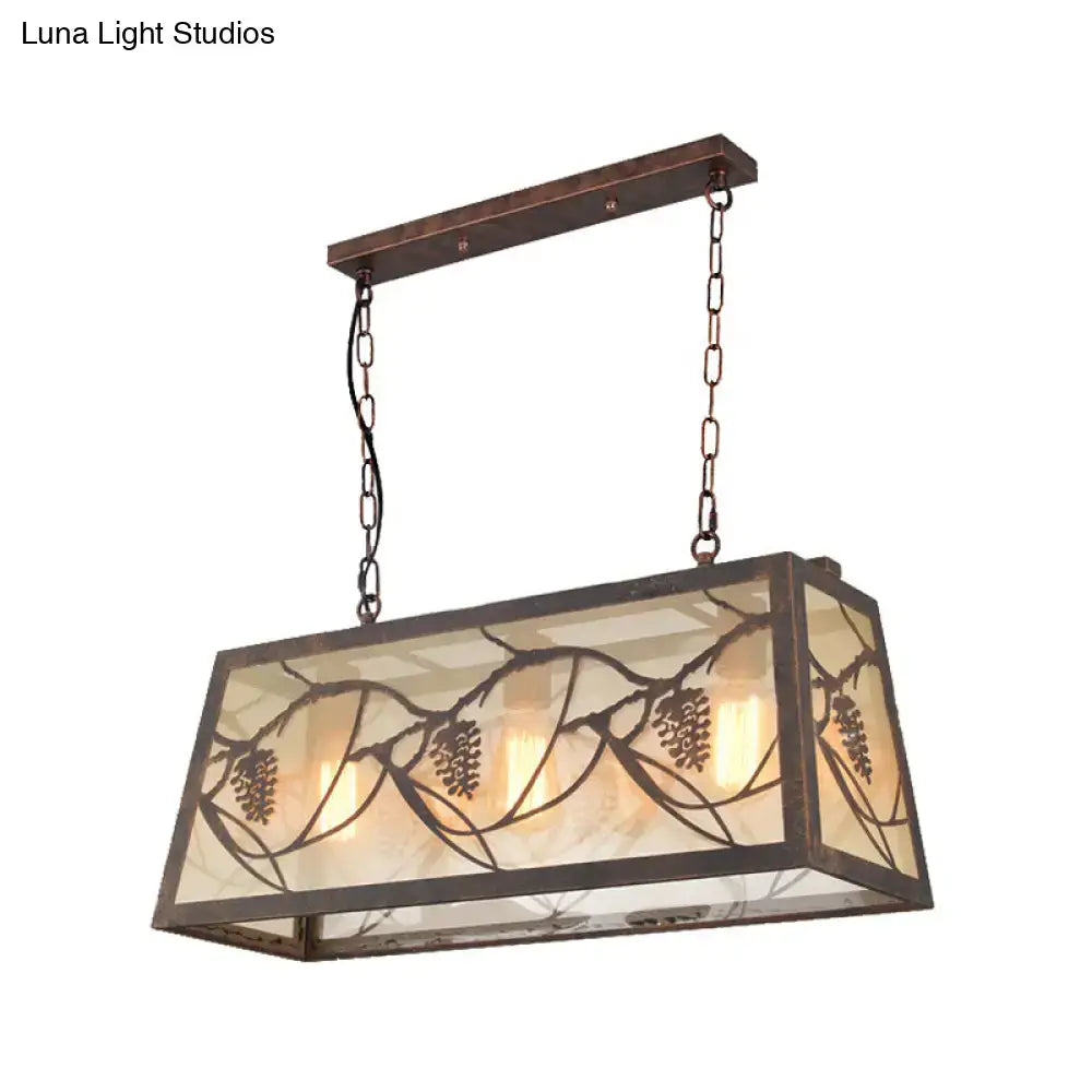 DecorBites industrial bronze metal pendant lighting with rectangle shade and pinecone cutouts for bulb base use