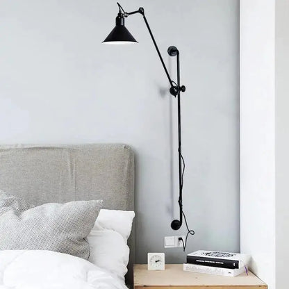 Black DecorBites™ Haley wall sconce with conical shade and adjustable arm for industrial home decor lighting