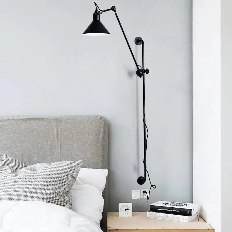 Black DecorBites™ Haley wall sconce with conical shade and adjustable arm for industrial home decor lighting