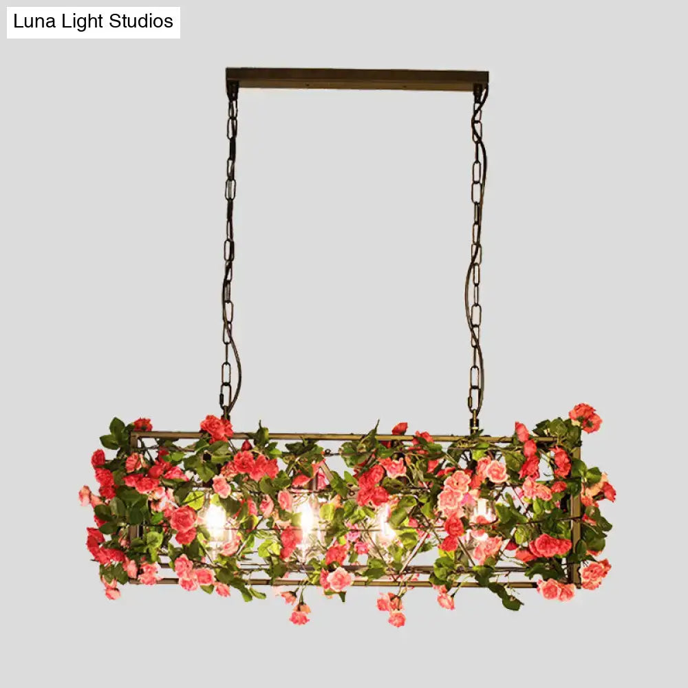DecorBites™ industrial rectangular brass pendant light with metal construction and vibrant rose accents for bedroom use