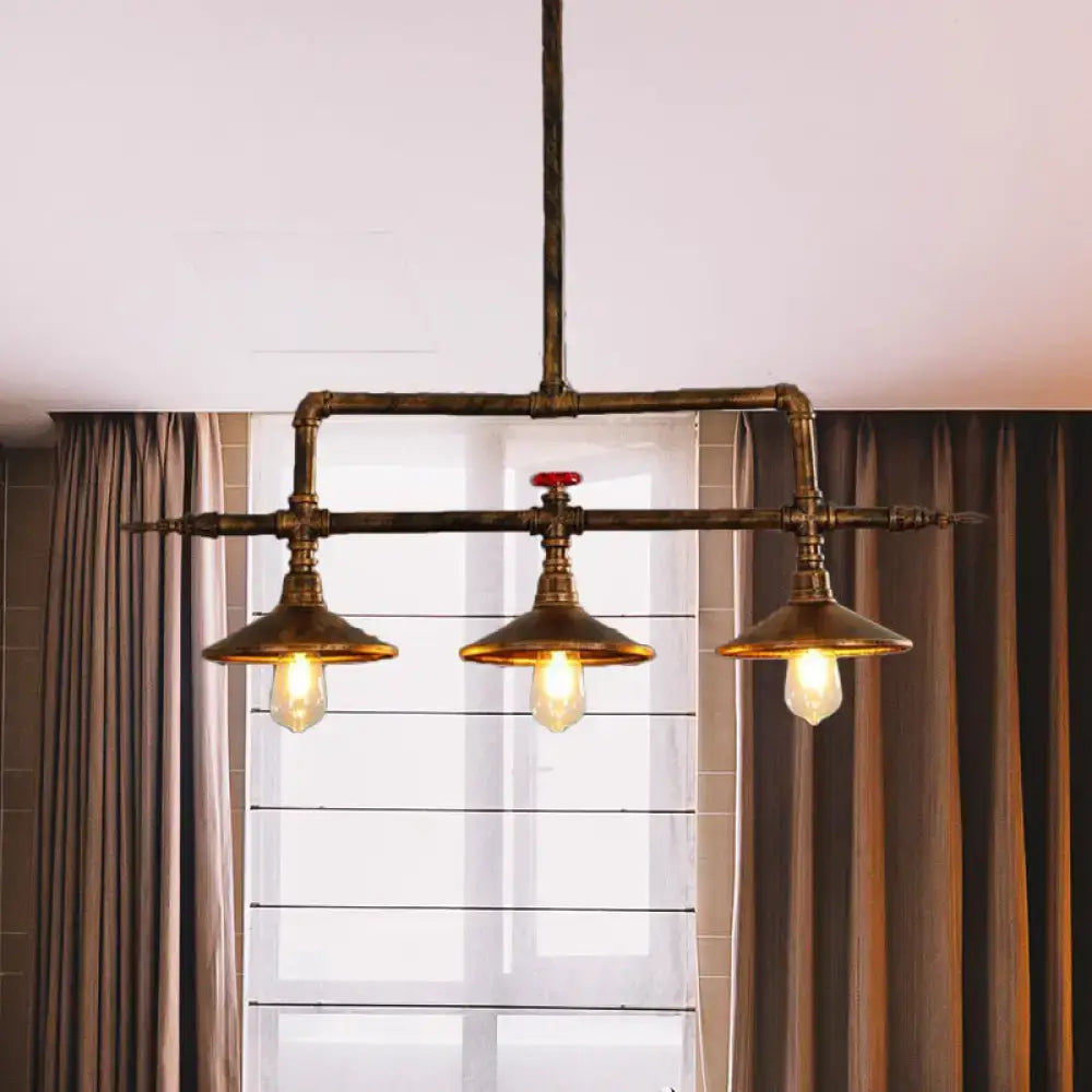 Decorbites™ industrial rust iron hanging ceiling lamp with brass pipe design three e26 e27 light bulbs red valve accent