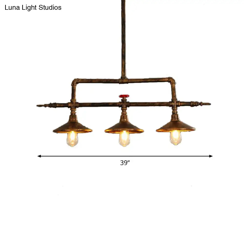Decorbites™ industrial rust iron hanging ceiling lamp with brass pipe design, central red valve, and three e26 e27 lights