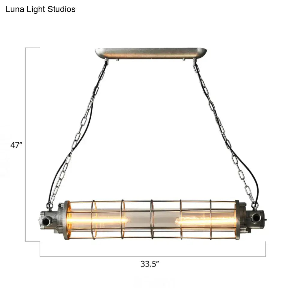 DecorBites industrial silver metal pendant light with cylindrical wire cage clear glass shade and smd e26 e27 bulbs