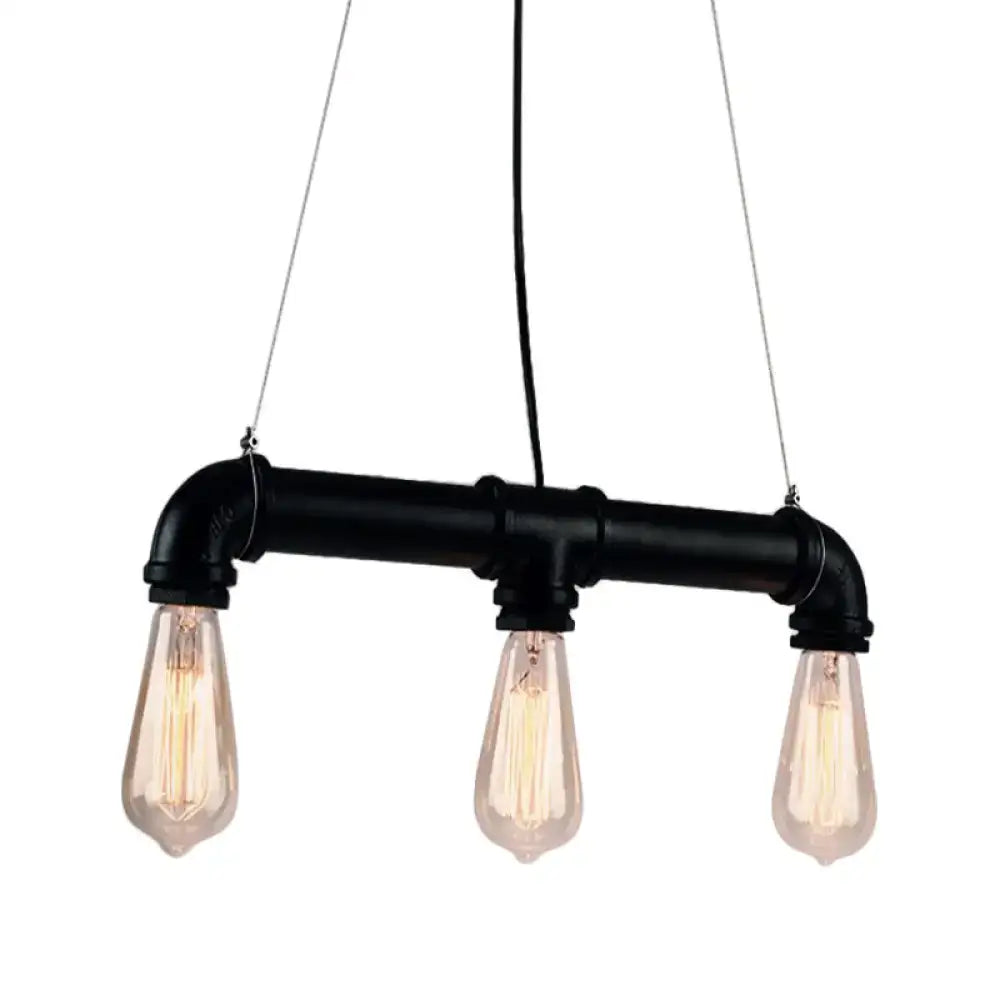 Decorbites industrial style black iron pendant lamp with three exposed filament bulbs for island lighting