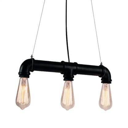 Decorbites industrial style black iron pendant lamp with three exposed filament bulbs for island lighting