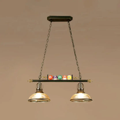 Decorbites industrial style billiard light pendant with chain cord length features brass dome shades and green wooden bar with balls