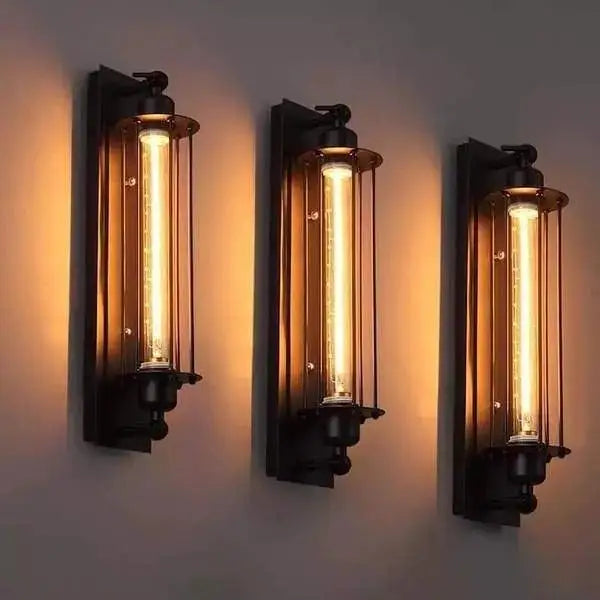 Decorbites™ industrial style vintage bar wall lamp with three black metal bo-ha vintage sconces and edison bulbs